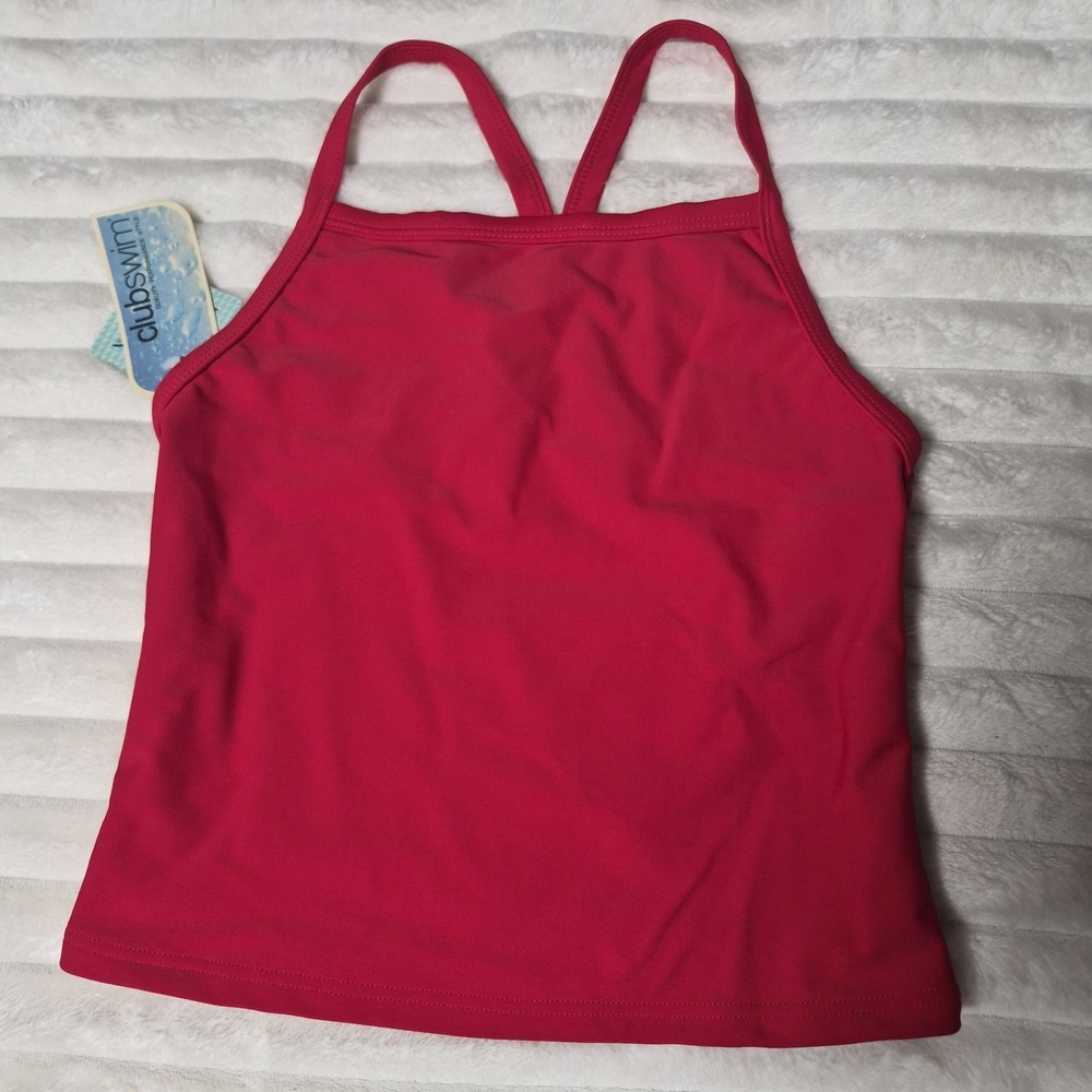 ClubSwim Solid Tankini Top Red High Neck Racerback XS CSF011 New With Tags